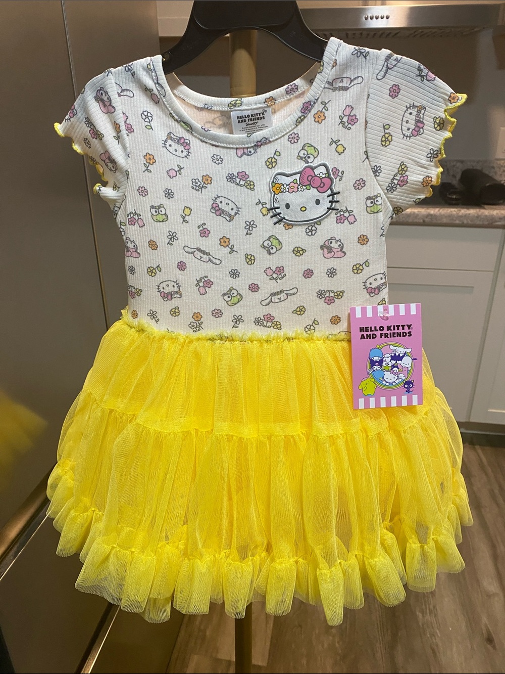Hello Kitty White Top with Bright Yellow Tulle Skirt Dress size 3T NWT